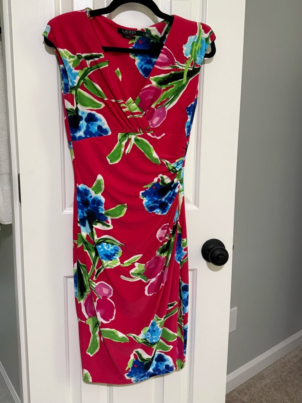 Ralph Lauren Red Floral Midi Dress with Blue & Green Accents - Picture 4 of 4